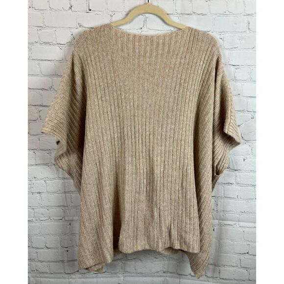 BY ANTHROPOLOGIE beige wool blend rib knit oversized sweater poncho wrap OS - Picture 9 of 9